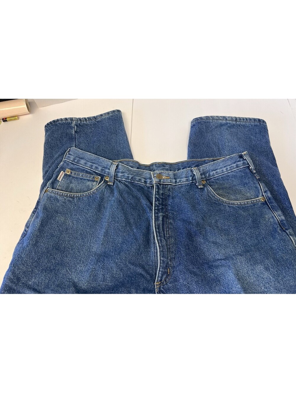 Carhartt Flannel Lined Jeans Mens 40x32 Blue Relaxed Fit Work Denim B172 DST